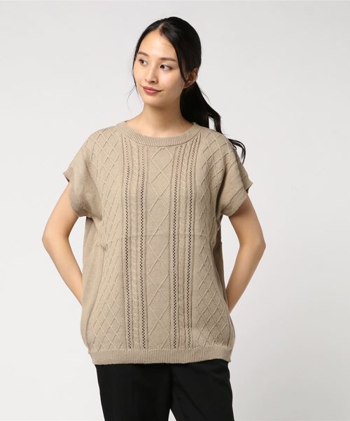 MashuKashu（マシュカシュ）の「透かし編みプルオーバー（ニット/セーター・レディース・チャコールグレー/ベージュ/オフホワイト・フリー）」の3枚目の写真