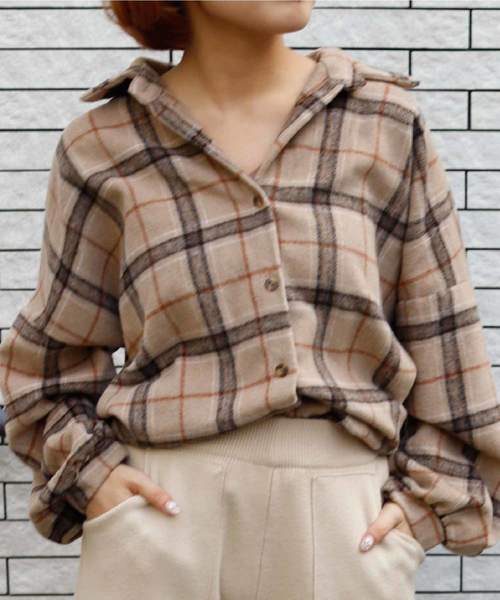 VANNIE U(ヴァニーユー)の「VANNIE U オーバーチェックシャツ(シャツ/ブラウス・レディース・ベージュ/ナチュラル・FREE)」の16枚目の写真