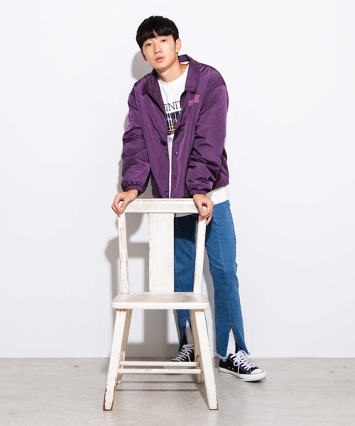 WEGO（ウィゴー）の「WEGO/グラフィックボアコーチジャケット（ブルゾン・メンズ・ブラック/パープル・MEDIUM/LARGE）」の7枚目の写真