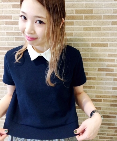 Chico(チコ)の「薄ワッフル衿付きTOPS(Tシャツ/カットソー・レディース・ホワイト/グレー/オフホワイト/ネイビー・FREE)」の1枚目の写真