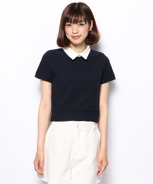 Chico(チコ)の「薄ワッフル衿付きTOPS(Tシャツ/カットソー・レディース・ホワイト/グレー/オフホワイト/ネイビー・FREE)」の5枚目の写真