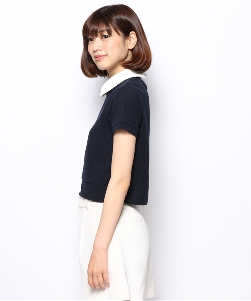 Chico(チコ)の「薄ワッフル衿付きTOPS(Tシャツ/カットソー・レディース・ホワイト/グレー/オフホワイト/ネイビー・FREE)」の6枚目の写真