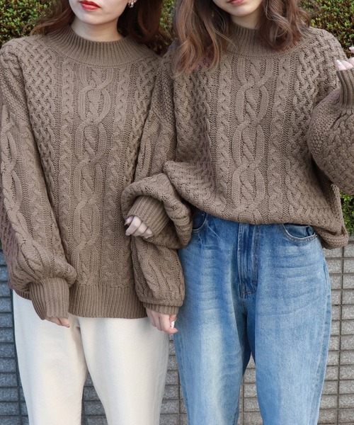 PairPair（ペアペア）の「ハイネックバックリボンケーブルニット（ニット/セーター・レディース・ベージュ/ピンク/モカ・FREE）」の2枚目の写真