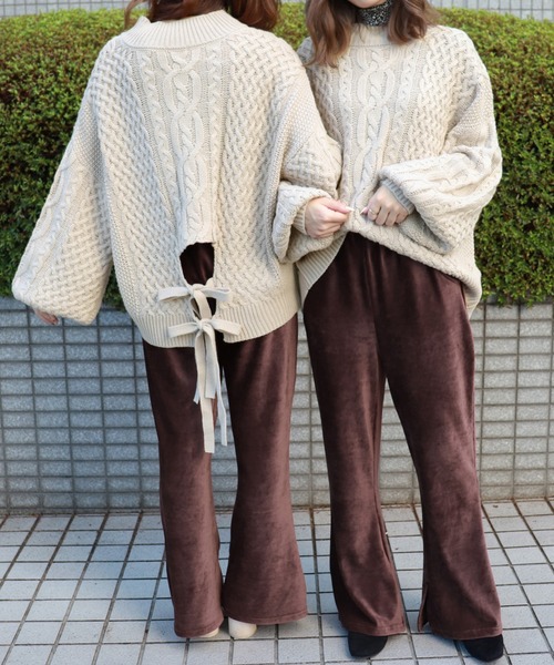 PairPair（ペアペア）の「ハイネックバックリボンケーブルニット（ニット/セーター・レディース・ベージュ/ピンク/モカ・FREE）」の5枚目の写真