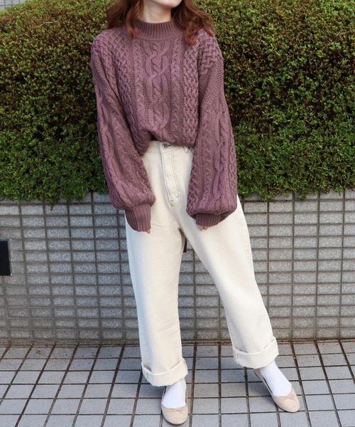 PairPair（ペアペア）の「ハイネックバックリボンケーブルニット（ニット/セーター・レディース・ベージュ/ピンク/モカ・FREE）」の8枚目の写真
