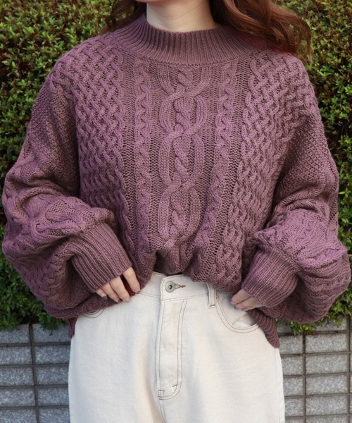 PairPair（ペアペア）の「ハイネックバックリボンケーブルニット（ニット/セーター・レディース・ベージュ/ピンク/モカ・FREE）」の9枚目の写真