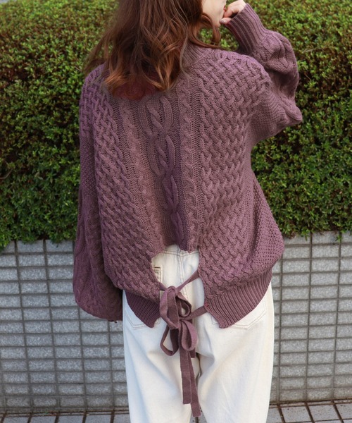 PairPair（ペアペア）の「ハイネックバックリボンケーブルニット（ニット/セーター・レディース・ベージュ/ピンク/モカ・FREE）」の11枚目の写真