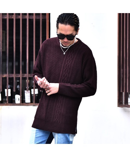 JOKER(ジョーカー)の「選べるネック♪(クルーorタートルネック)あぜ編みロング丈ビッグリブニット(ニット/セーター・メンズ・ワイン/ブラウン系その他2/テラコッタ/グリーン系その他/イエロー系その他/レッド系その他/グレー系その他/ブラウン系その他/ベージュ系その他/マスタード/ホワイト系その他/ブラック系その他/ブラウン/グレー/グリーン/ホワイト/ブラック/ベージュ・M/L)」の18枚目の写真