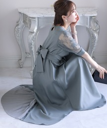 パーティー ドレス ワンピース ミモレ丈 と 七分袖 ハイウエスト 大きいサイズ フォーマル オケージョンドレス 結婚式 お呼ばれ 二次会 成人式 同窓会 謝恩会 20代 30代