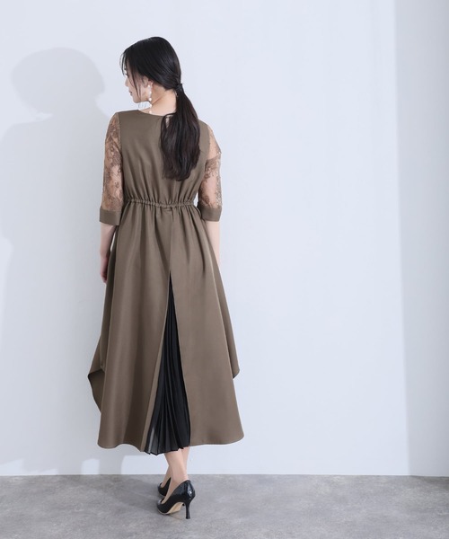 PourVous（プールヴー）の「パーティードレス ワンピースミモレ丈と七分袖ハイウエスト大きいサイズフォーマルオケージョンドレス結婚式お呼ばれ 二次会 成人式 同窓会 謝恩会 20代 30代（ドレス・レディース・ネイビー/カーキ/テラコッタ/グレイッシュブルー/スモークピンク・M/L/S/XL/4L/XXL）」の22枚目の写真