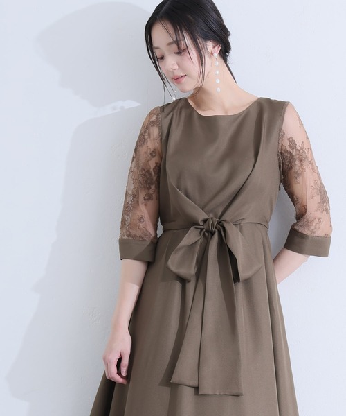 PourVous（プールヴー）の「パーティードレス ワンピースミモレ丈と七分袖ハイウエスト大きいサイズフォーマルオケージョンドレス結婚式お呼ばれ 二次会 成人式 同窓会 謝恩会 20代 30代（ドレス・レディース・ネイビー/カーキ/テラコッタ/グレイッシュブルー/スモークピンク・M/L/S/XL/4L/XXL）」の21枚目の写真