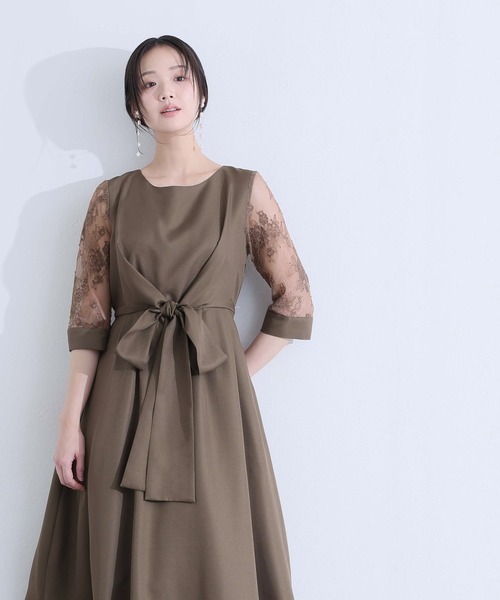 PourVous（プールヴー）の「パーティードレス ワンピースミモレ丈と七分袖ハイウエスト大きいサイズフォーマルオケージョンドレス結婚式お呼ばれ 二次会 成人式 同窓会 謝恩会 20代 30代（ドレス・レディース・ネイビー/カーキ/テラコッタ/グレイッシュブルー/スモークピンク・M/L/S/XL/4L/XXL）」の19枚目の写真