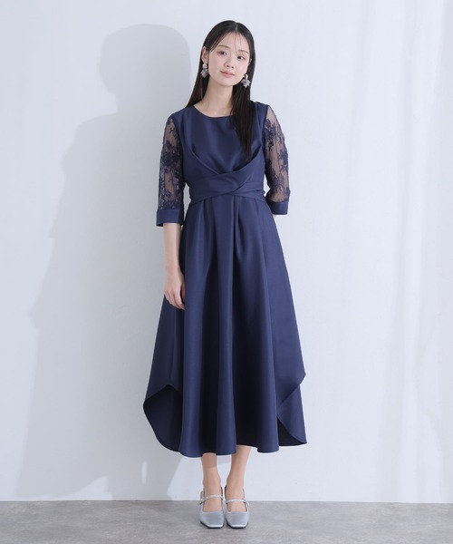 PourVous（プールヴー）の「パーティードレス ワンピースミモレ丈と七分袖ハイウエスト大きいサイズフォーマルオケージョンドレス結婚式お呼ばれ 二次会 成人式 同窓会 謝恩会 20代 30代（ドレス・レディース・ネイビー/カーキ/テラコッタ/グレイッシュブルー/スモークピンク・M/L/S/XL/4L/XXL）」の18枚目の写真