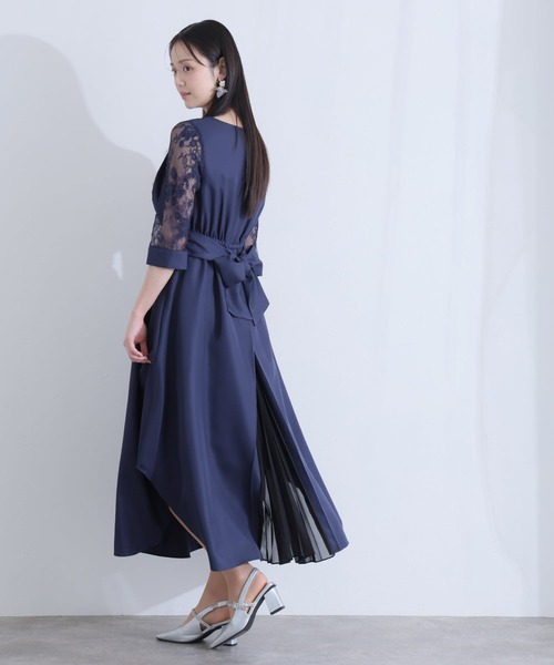 PourVous（プールヴー）の「パーティードレス ワンピースミモレ丈と七分袖ハイウエスト大きいサイズフォーマルオケージョンドレス結婚式お呼ばれ 二次会 成人式 同窓会 謝恩会 20代 30代（ドレス・レディース・ネイビー/カーキ/テラコッタ/グレイッシュブルー/スモークピンク・M/L/S/XL/4L/XXL）」の17枚目の写真