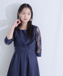 PourVous（プールヴー）の「パーティー ドレス ワンピース ミモレ丈 と 七分袖 ハイウエスト 大きいサイズ フォーマル オケージョンドレス 結婚式 お呼ばれ 二次会 成人式 同窓会 謝恩会 20代 30代（ドレス）」