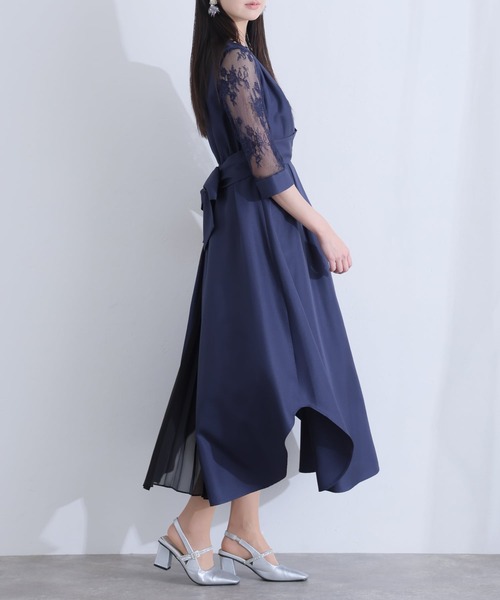 PourVous（プールヴー）の「パーティードレス ワンピースミモレ丈と七分袖ハイウエスト大きいサイズフォーマルオケージョンドレス結婚式お呼ばれ 二次会 成人式 同窓会 謝恩会 20代 30代（ドレス・レディース・ネイビー/カーキ/テラコッタ/グレイッシュブルー/スモークピンク・M/L/S/XL/4L/XXL）」の12枚目の写真