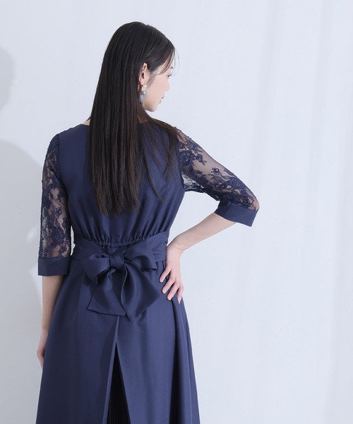 PourVous（プールヴー）の「パーティードレス ワンピースミモレ丈と七分袖ハイウエスト大きいサイズフォーマルオケージョンドレス結婚式お呼ばれ 二次会 成人式 同窓会 謝恩会 20代 30代（ドレス・レディース・ネイビー/カーキ/テラコッタ/グレイッシュブルー/スモークピンク・M/L/S/XL/4L/XXL）」の11枚目の写真