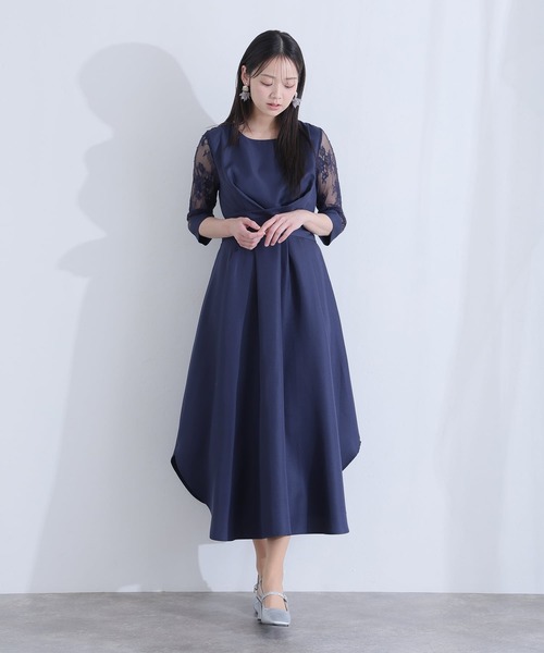 PourVous（プールヴー）の「パーティードレス ワンピースミモレ丈と七分袖ハイウエスト大きいサイズフォーマルオケージョンドレス結婚式お呼ばれ 二次会 成人式 同窓会 謝恩会 20代 30代（ドレス・レディース・ネイビー/カーキ/テラコッタ/グレイッシュブルー/スモークピンク・M/L/S/XL/4L/XXL）」の10枚目の写真