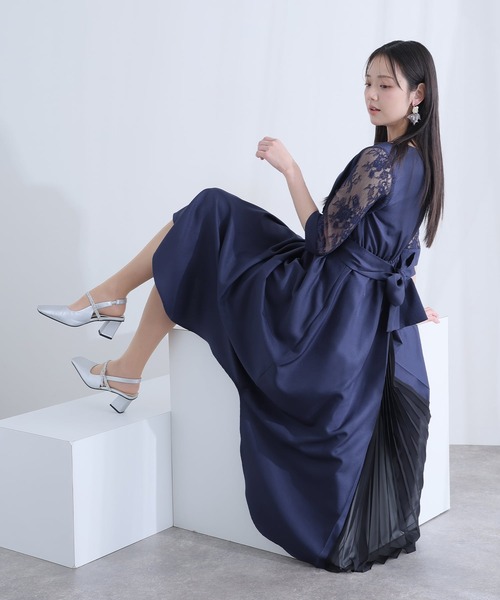 PourVous（プールヴー）の「パーティードレス ワンピースミモレ丈と七分袖ハイウエスト大きいサイズフォーマルオケージョンドレス結婚式お呼ばれ 二次会 成人式 同窓会 謝恩会 20代 30代（ドレス・レディース・ネイビー/カーキ/テラコッタ/グレイッシュブルー/スモークピンク・M/L/S/XL/4L/XXL）」の8枚目の写真