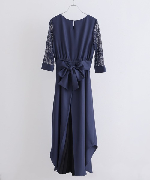 PourVous（プールヴー）の「パーティードレス ワンピースミモレ丈と七分袖ハイウエスト大きいサイズフォーマルオケージョンドレス結婚式お呼ばれ 二次会 成人式 同窓会 謝恩会 20代 30代（ドレス・レディース・ネイビー/カーキ/テラコッタ/グレイッシュブルー/スモークピンク・M/L/S/XL/4L/XXL）」の6枚目の写真