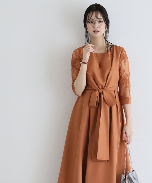 PourVous(プールヴー)の「パーティー ドレス ワンピース ミモレ丈 と 七分袖 ハイウエスト 大きいサイズ フォーマル オケージョンドレス 結婚式 お呼ばれ 二次会 成人式 同窓会 謝恩会 20代 30代(ドレス・レディース・ネイビー/カーキ/テラコッタ/グレイッシュブルー/スモークピンク・M/L/S/XL/4L/XXL)」の13枚目の写真