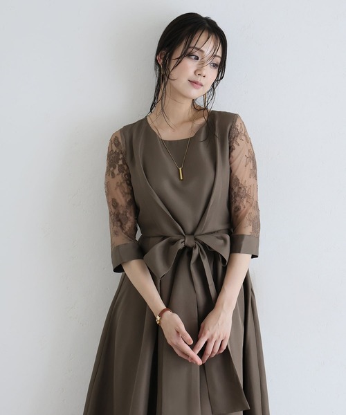 PourVous(プールヴー)の「パーティー ドレス ワンピース ミモレ丈 と 七分袖 ハイウエスト 大きいサイズ フォーマル オケージョンドレス 結婚式 お呼ばれ 二次会 成人式 同窓会 謝恩会 20代 30代(ドレス・レディース・ネイビー/カーキ/テラコッタ/グレイッシュブルー/スモークピンク・M/L/S/XL/4L/XXL)」の19枚目の写真