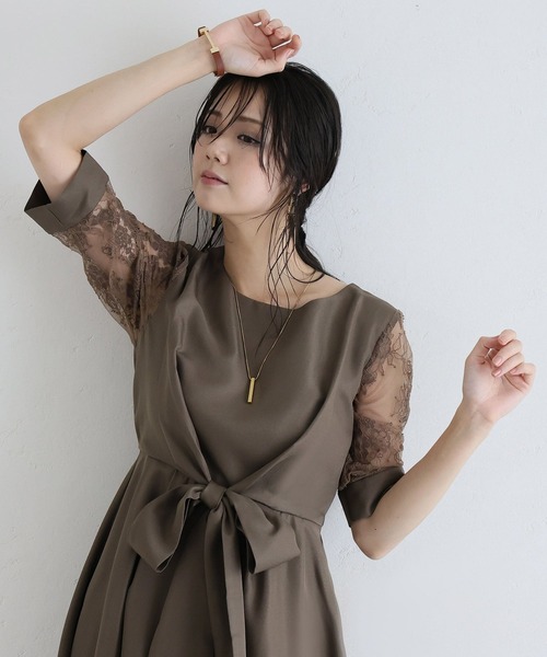 PourVous(プールヴー)の「パーティー ドレス ワンピース ミモレ丈 と 七分袖 ハイウエスト 大きいサイズ フォーマル オケージョンドレス 結婚式 お呼ばれ 二次会 成人式 同窓会 謝恩会 20代 30代(ドレス・レディース・ネイビー/カーキ/テラコッタ/グレイッシュブルー/スモークピンク・M/L/S/XL/4L/XXL)」の22枚目の写真