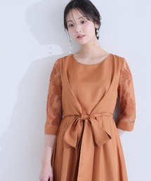 PourVous（プールヴー）の「パーティー ドレス ワンピース ミモレ丈 と 七分袖 ハイウエスト 大きいサイズ フォーマル オケージョンドレス 結婚式 お呼ばれ 二次会 成人式 同窓会 謝恩会 20代 30代（ドレス）」