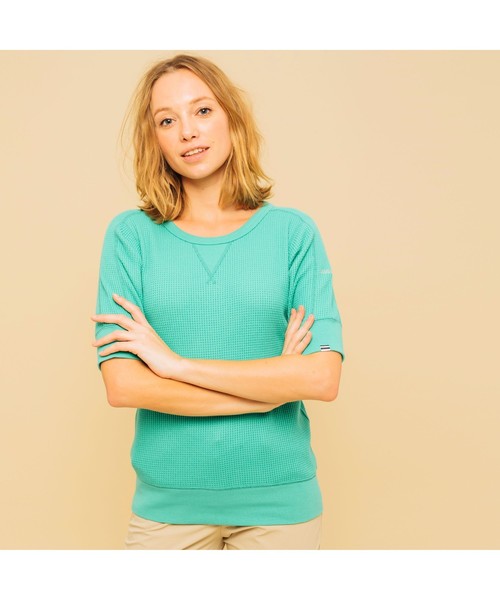 AIGLE(エーグル)の「吸水速乾 ルミラソル ワッフルTシャツ(Tシャツ/カットソー・レディース・エメラルド/ダークネイビー/オフホワイト・S/M/L)」の1枚目の写真