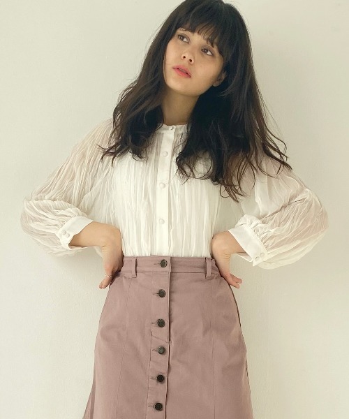 Heather(ヘザー)の「ワッシャーバンドカラーシャツ 887350(シャツ/ブラウス・レディース・ブラック/アイボリー/ピンク系その他・FREE)」の2枚目の写真