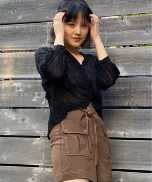 Heather(ヘザー)の「ワッシャーバンドカラーシャツ 887350(シャツ/ブラウス・レディース・ブラック/アイボリー/ピンク系その他・FREE)」の3枚目の写真