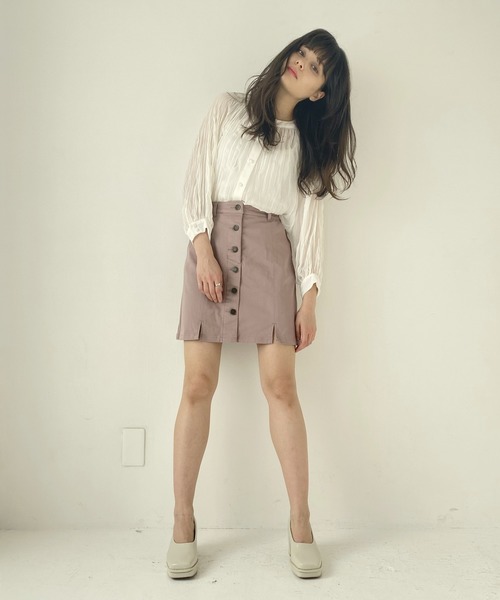 Heather(ヘザー)の「ワッシャーバンドカラーシャツ 887350(シャツ/ブラウス・レディース・ブラック/アイボリー/ピンク系その他・FREE)」の4枚目の写真