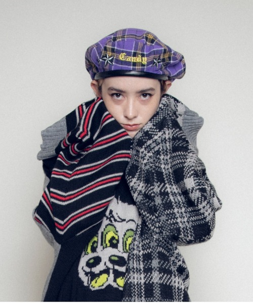 Candy Stripper(キャンディストリッパー)の「CANDY CHECK BERET(ハンチング/ベレー帽・レディース・ネイビー/パープル/ブラック・FREE)」の14枚目の写真