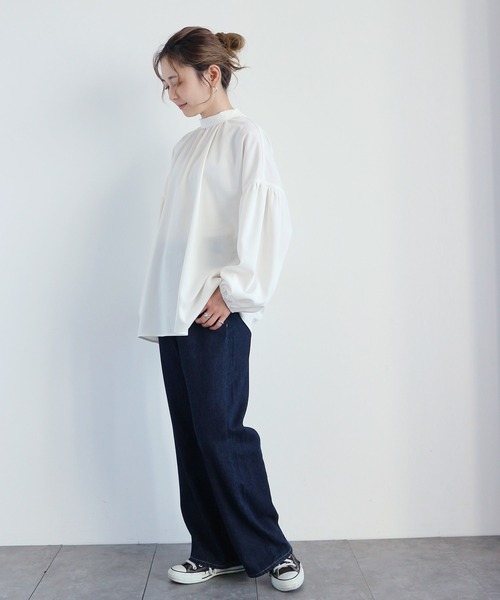 AMERICAN HOLIC（アメリカンホリック）の「バックリボン袖ギャザーブラウス（シャツ/ブラウス・レディース・ブラック/オフホワイト・FREE）」の5枚目の写真