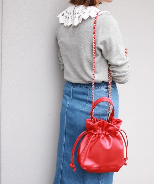 SLOBE IENA（スローブイエナ）の「【MARCO BIANCHINI/マルコ・ビアンキーニ 】巾着ハンドバッグ◆（ハンドバッグ・レディース・ベージュ/レッド・FREE）」の21枚目の写真