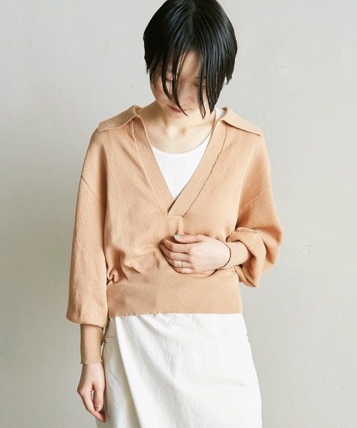 nitca(ニトカ)の「美濃和紙 スキッパープルオーバー(ニット/セーター・レディース・ベージュ/アイボリー/チャコールグレー・FREE)」の3枚目の写真