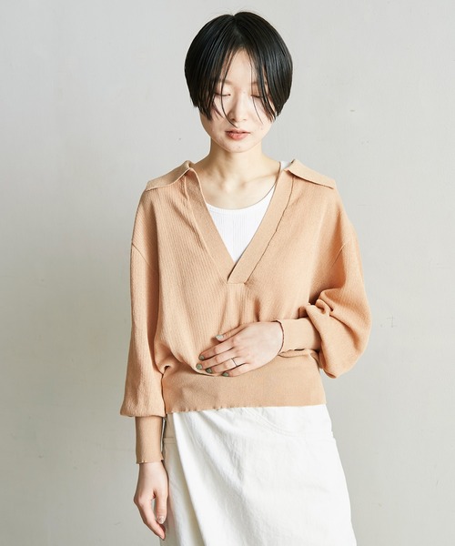 nitca(ニトカ)の「美濃和紙 スキッパープルオーバー(ニット/セーター・レディース・ベージュ/アイボリー/チャコールグレー・FREE)」の4枚目の写真