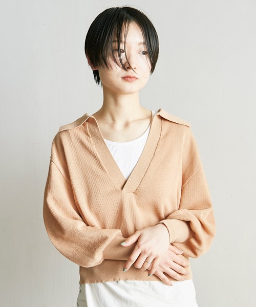 nitca(ニトカ)の「美濃和紙 スキッパープルオーバー(ニット/セーター・レディース・ベージュ/アイボリー/チャコールグレー・FREE)」の6枚目の写真