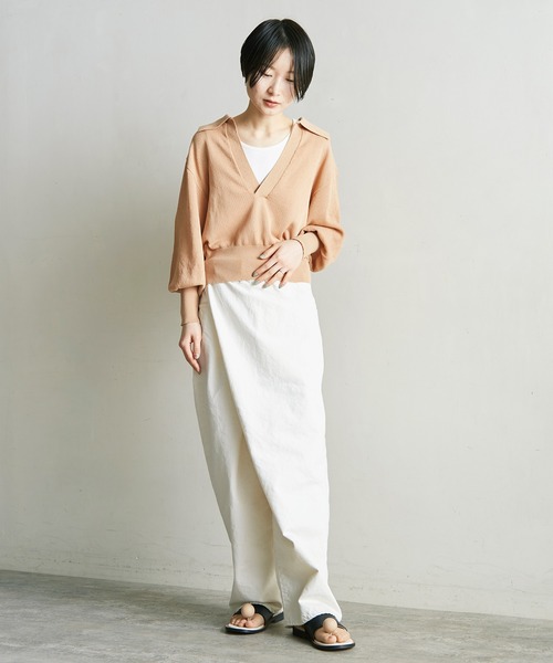 nitca(ニトカ)の「美濃和紙 スキッパープルオーバー(ニット/セーター・レディース・ベージュ/アイボリー/チャコールグレー・FREE)」の7枚目の写真