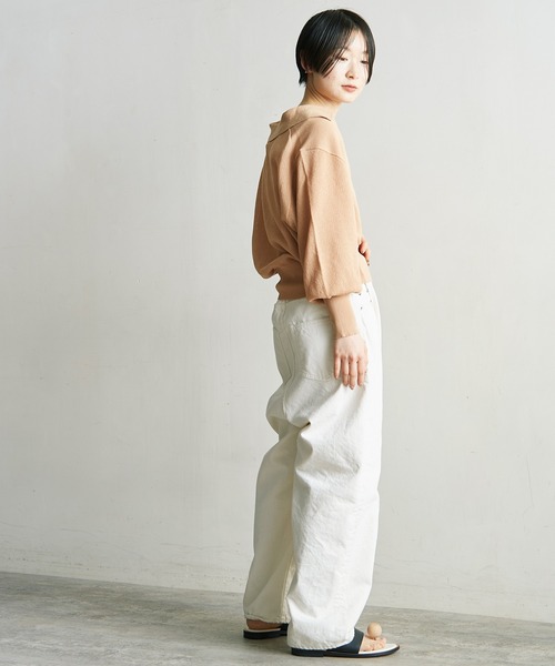 nitca(ニトカ)の「美濃和紙 スキッパープルオーバー(ニット/セーター・レディース・ベージュ/アイボリー/チャコールグレー・FREE)」の9枚目の写真