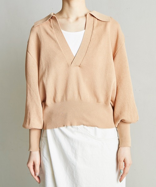 nitca(ニトカ)の「美濃和紙 スキッパープルオーバー(ニット/セーター・レディース・ベージュ/アイボリー/チャコールグレー・FREE)」の12枚目の写真