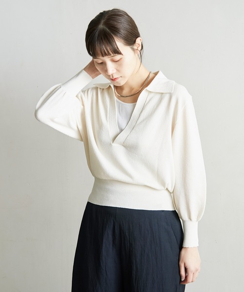 nitca(ニトカ)の「美濃和紙 スキッパープルオーバー(ニット/セーター・レディース・ベージュ/アイボリー/チャコールグレー・FREE)」の15枚目の写真