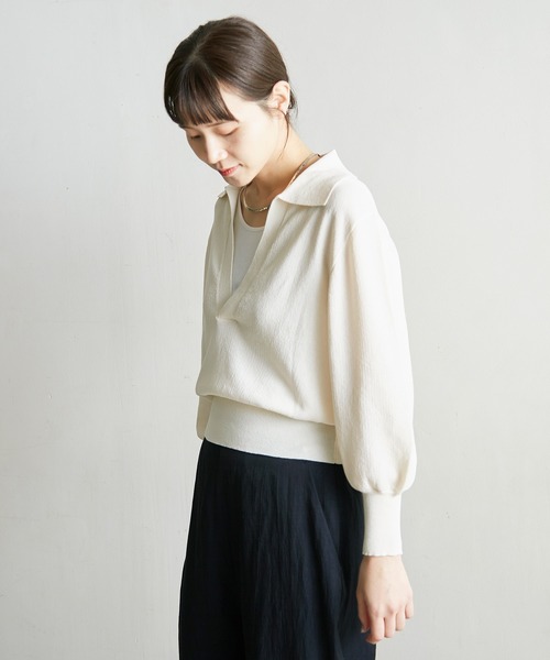 nitca(ニトカ)の「美濃和紙 スキッパープルオーバー(ニット/セーター・レディース・ベージュ/アイボリー/チャコールグレー・FREE)」の16枚目の写真