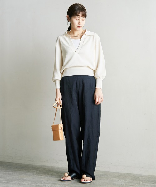 nitca(ニトカ)の「美濃和紙 スキッパープルオーバー(ニット/セーター・レディース・ベージュ/アイボリー/チャコールグレー・FREE)」の20枚目の写真