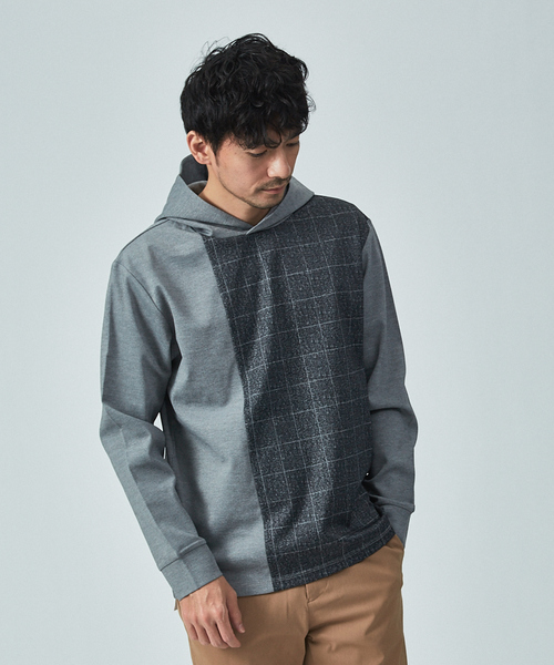 ABAHOUSE GRAY(アバハウスグレイ)の「【展開店舗限定/セットアップ対応】CASTELLO11 ポンチ切替 プルオーバー パーカー(パーカー・メンズ・グレー/ダークネイビー・46/48)」の1枚目の写真