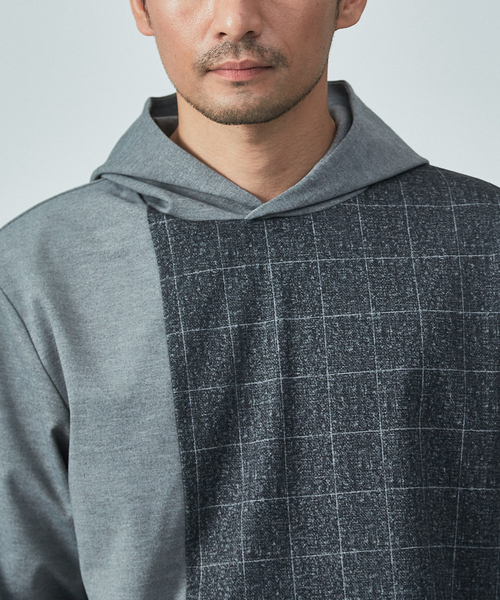 ABAHOUSE GRAY(アバハウスグレイ)の「【展開店舗限定/セットアップ対応】CASTELLO11 ポンチ切替 プルオーバー パーカー(パーカー・メンズ・グレー/ダークネイビー・46/48)」の6枚目の写真