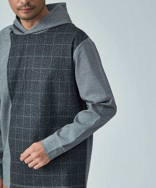 ABAHOUSE GRAY(アバハウスグレイ)の「【展開店舗限定/セットアップ対応】CASTELLO11 ポンチ切替 プルオーバー パーカー(パーカー・メンズ・グレー/ダークネイビー・46/48)」の7枚目の写真