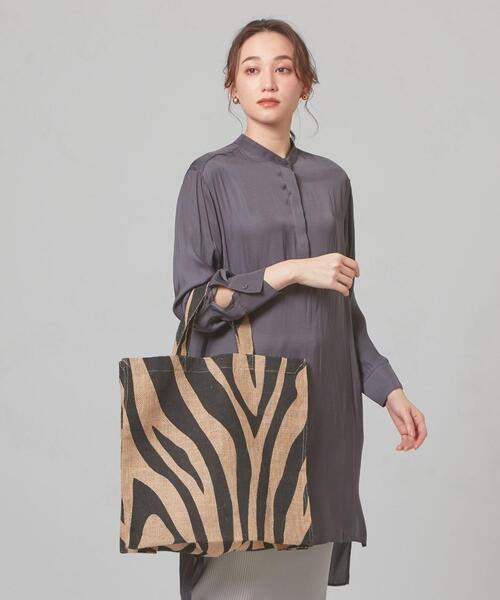 THE STATION STORE（ザ ステーション ストア）の「＜Maison Bengal＞ジュート プリント エコバッグ（エコバッグ/サブバッグ・レディース・ブラック/ナチュラル・FREE）」の2枚目の写真