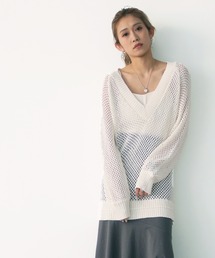 Avvenente | 【Avvenente】深Vメッシュニットプルオーバー(ニット/セーター)