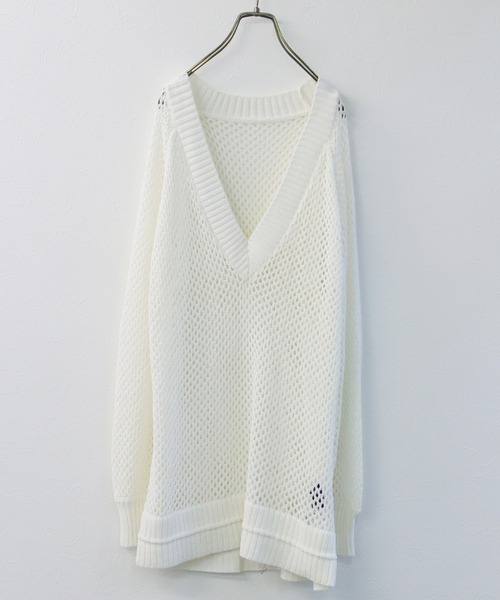 Avvenente（アベネンテ）の「【Avvenente】深Vメッシュニットプルオーバー（ニット/セーター・レディース・オフホワイト/ブラック・M）」の18枚目の写真